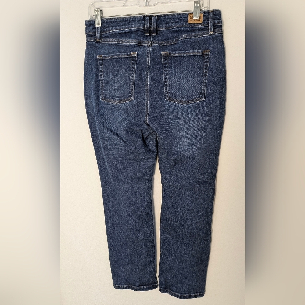 L.L Bean Women's Flex Straight Leg Favorite Fit Jeans Size 12 Petites Blue EUC - Picture 5 of 15